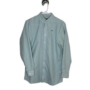VINEYARD VINES Men’s CLGreen Blue Check Whale Cotton Button Long Sleeve Shirt